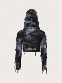 EgrlEra Tie-Dye Distressed Hoodie Y2K Outfit  - Black - View 2