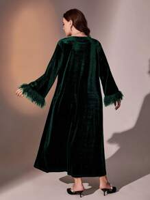 Modelyn 大碼拼接流蘇鈴鐺袖連衣裙 - 墨綠色 - 查看 2