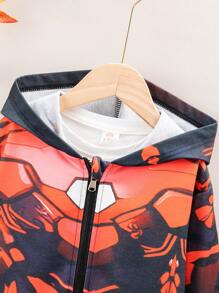 SHEIN Young Boy Graphic Print Zip Up Hooded Coat Without Tee - Multicolor - View 4
