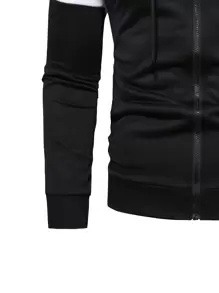 Manfinity Homme 男士字母印花雙色拉鍊連帽運動衫和運動褲套裝 - 黑色 - 查看 4