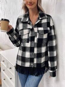 SHEIN LUNE Women's Plaid Double Pocket Regular Fit Jacket - Multicolor - View 5