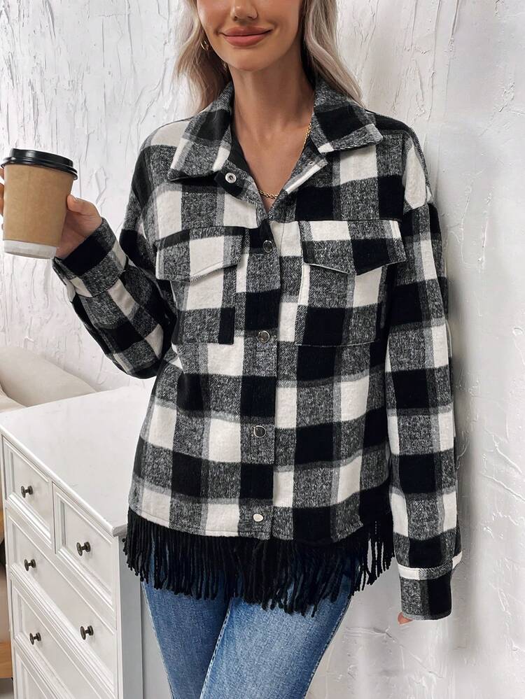 Women's Plaid Double Pocket Regular Fit Jacket