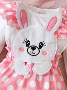 寶寶女孩2 In 1卡通刺繡連體裝,配褶皺飾邊 - 粉色 - 查看 3