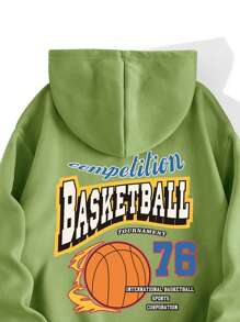 SHEIN EZwear 籃球設計連帽衫 - 青檸色 - 查看 5