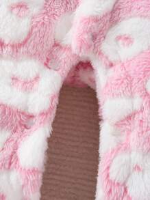 SHEIN 嬰兒女孩豹紋圖案3d耳朵設計連帽絨毛睡衣連體衣 - 粉色 - 查看 3