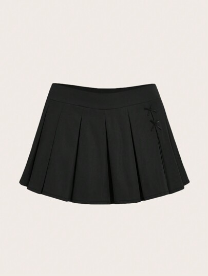 Kawaii Plus Size Bowknot Embellished Pleated Skirt, School