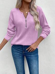 EMERY ROSE Women's Half-zipper Pullover Sweater - Purple - View 5