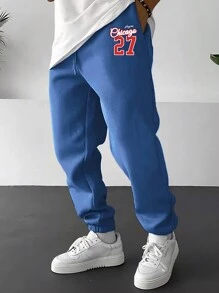 Aesthetic Post Lỏng lẻo phù hợp Nam Lá thư In Dây rút Quần thể thao - Màu xanh lam - Xem 7