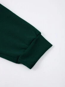 Sudadera Con Capucha De Talla Grande Para Hombre Con Estampado De Texto - Verde Oscuro - Ver 3