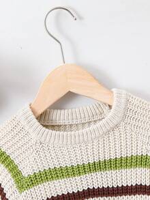 幼兒男童條紋拼色斜肩毛衣 - 彩色 - 查看 4