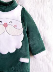 幼兒男童聖誕老人刺繡長袖連體褲，適用於秋季 - 綠色 - 查看 3