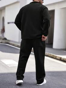 Manfinity Homme Conjunto de chaqueta con cremallera y pantalones de unicolor para hombre de talla grande, ropa de otoño