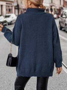 SHEIN LUNE Plus Size Women's High Neck Pullover Sweater Knit Pullover Fall Winter Sweater - Dusty Blue - View 2