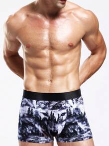 Men Landscape Print Contrast Tape Boxer Brief - Multicolor - View 1