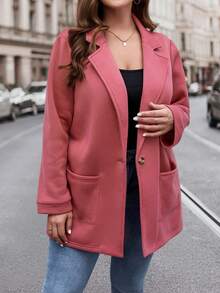 SHEIN LUNE Hơn Cổ áo Vá Túi Áo vest - Màu Hồng  Dưa hấu - Xem 3