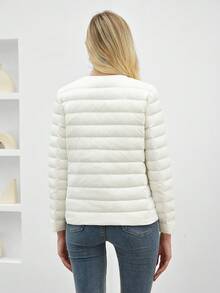 Của phụ nữ Màu thuần Nút phía trước Áo lông Jacket  Với Nghiêng Túi - trắng - Xem 2