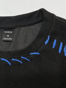 Claim Dot Loose Fit Men's Crochet Short Sleeve T-Shirt - Black - View 4