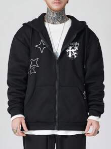 ROMWE MEN Goth 男士簡約風拉鍊運動衫 - 黑色 - 查看 1