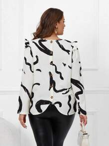 SHEIN Clasi 女性加大尺寸圖形印花襯衫 - 黑與白 - 查看 1