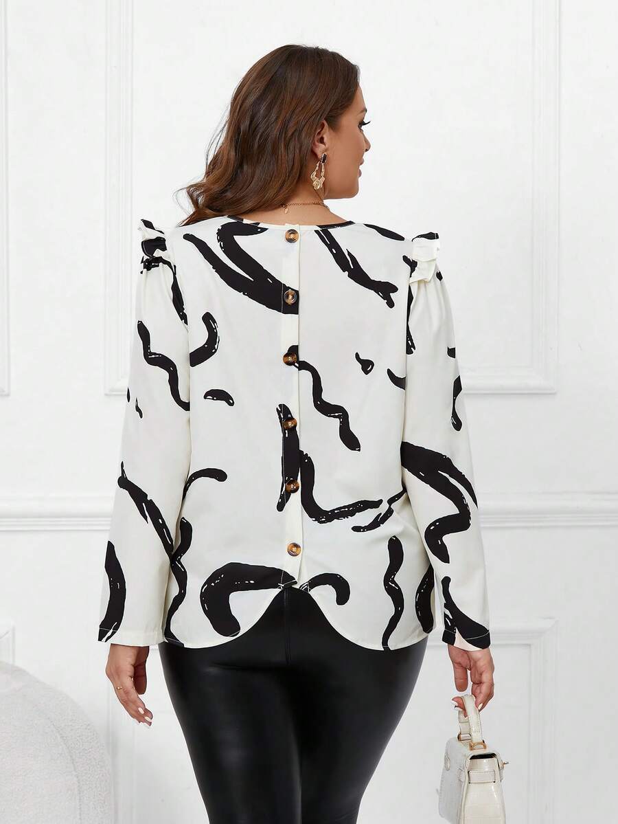 SHEIN Clasi 女性加大尺寸圖形印花襯衫 - 黑與白 - 查看 1