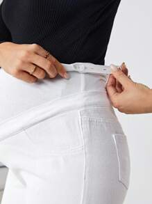 SHEIN 孕婦素色牛仔褲 - 白色 - 查看 3