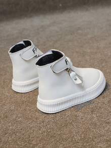 Children's Boots, Fashionable & Casual Autumn New Flat Ankle Boots For Girls, Solid Color, Low-Cut, Hook And Loop, Unisex Everyday Simple Round-Toe Boots With Side Zipper - White - View 8