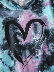 Tween Girl Contrast Tie-Dye Long Sleeve Hooded Casual Pullover Sweatshirt