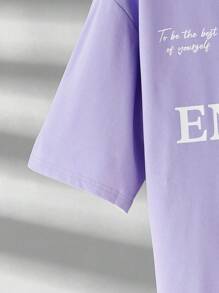 SWAVVY 1 Miếng Lỏng lẻo Dệt kim Giải trí In Áo thun - Màu tím - Xem 8