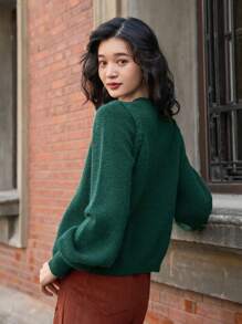 Dazy Star Solid Button Front Cardigan - Green - View 4