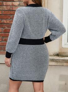 SHEIN Clasi Kích thước lớn Tương phản Màu sắc Đầm Áo len - Đen và trắng - Xem 2