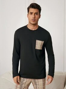 男士格紋長袖 T 恤和褲子家居服套裝 - 彩色 - 查看 5