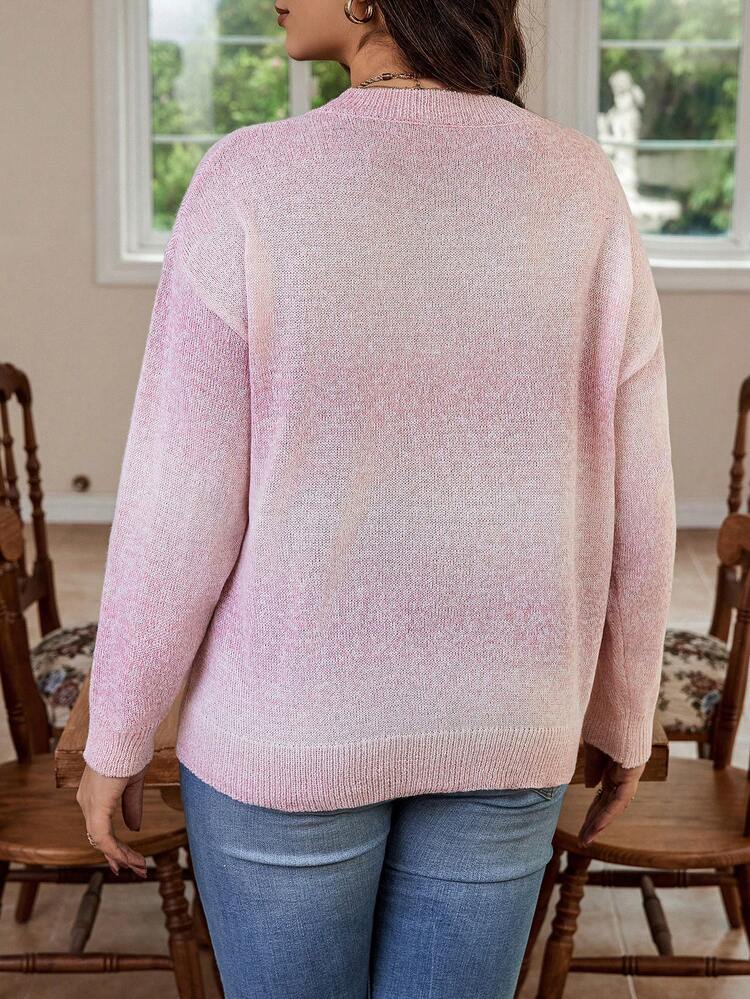 Plus Size Ombre Drop Shoulder Sweater Pullover Knit Pullover Fall Winter Sweater