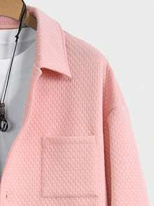 Manfinity Homme Nam Màu thuần Ngực đơn Áo khoác kiểu sơ mi - Hồng - Xem 3