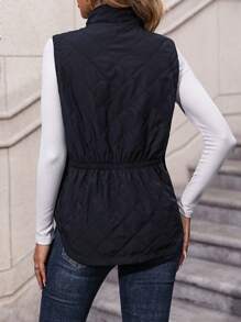 EMERY ROSE Áo khoác phao giữ nhiệt không tay có khóa kéo chần bông dành cho nữ - màu đen - Xem 2