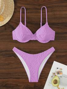 SHEIN Enfärgad V-ringad Bikini Set Summer Beach - Mauve Lila - Visa 5