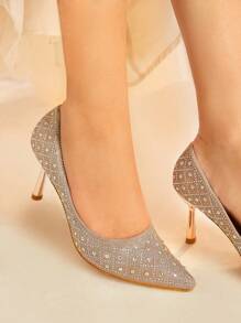 SheIn Belle Quý cô Đúng mốt Cao gót Giường đơn Giày dép Với Tuyệt đẹp Đồ trang trí Rhinestone Đối với Bốn Ngoài trời Mặc - Rượu sâm banh - Xem 1