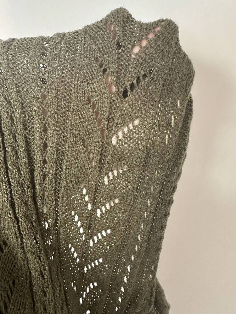 Plus Solid Pointelle Knit Drop Shoulder Sweater, Winter Knit Pullover Fall Sweater