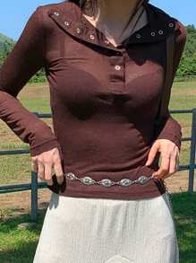 DAZY Women's Long Sleeve T-Shirt Sheer,Fall Women Clothes Turtleneck Women - Brown - View 3