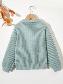 SHEIN Cô gái Tween Cổ áo Polo Áo len - Màu xanh Bạc hà - Xem 2