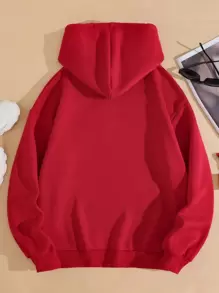 SHEIN Cross Printed Kangaroo Pocket Lined Hoodie - Red - View 2