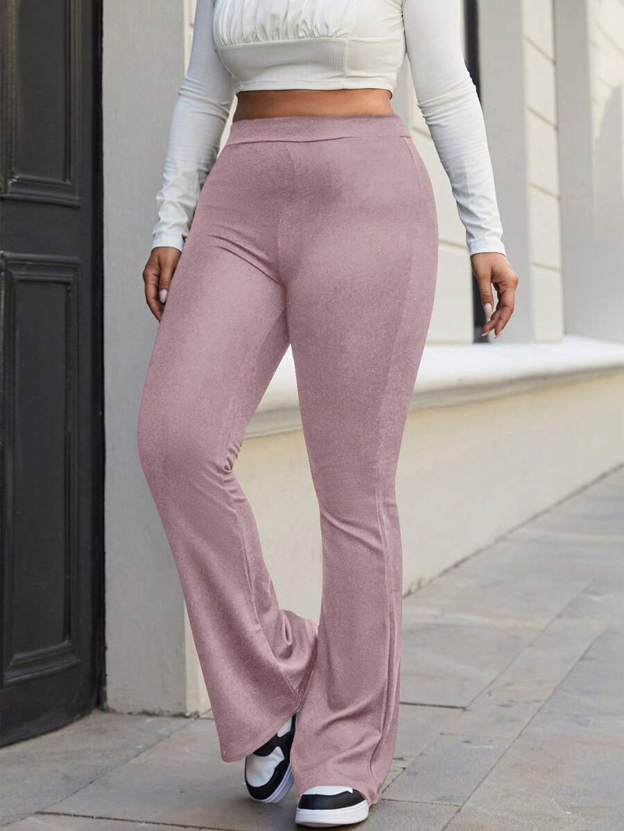 RueChic Plus High Waist Flare Leg Pants - Dusty Pink - View 1