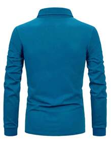 男士春秋休闲格子拼布长袖 Polo 衫