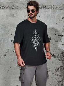 Manfinity Homme Men's Plus Size Galaxy Print Short Sleeve T-shirt - Black - View 1