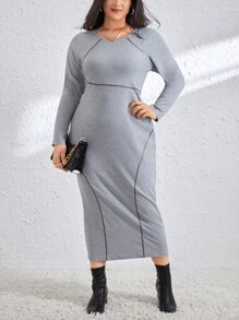 SHEIN Essnce Abito Plus Con Cuciture A Contrasto - Grigio - Visualizzare 3