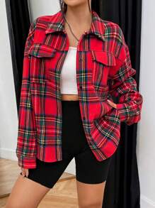 SHEIN Unity In Tartan Thả vai Túi có nắp áo - Nhiều màu - Xem 3