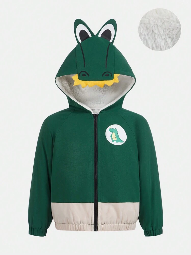 Young Boy Cartoon Graphic 3D Ear Design Hooded Thermal Jacket