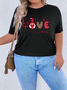 SHEIN EZwear 大尺寸卡通及文字印花短袖t恤 - 黑色 - 查看 5