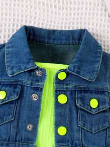 Baby Girl Solid Color Jumpsuit With Vest, Summer Casual Outfit - Green - View 4