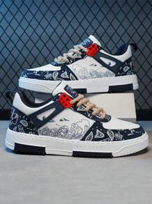 時尚色塊運動鞋，多種顏色，四季皆宜男士獨特個性風格高筒運動鞋，街頭潮流平底步行鞋，短毛絨中底，適用於少年滑板