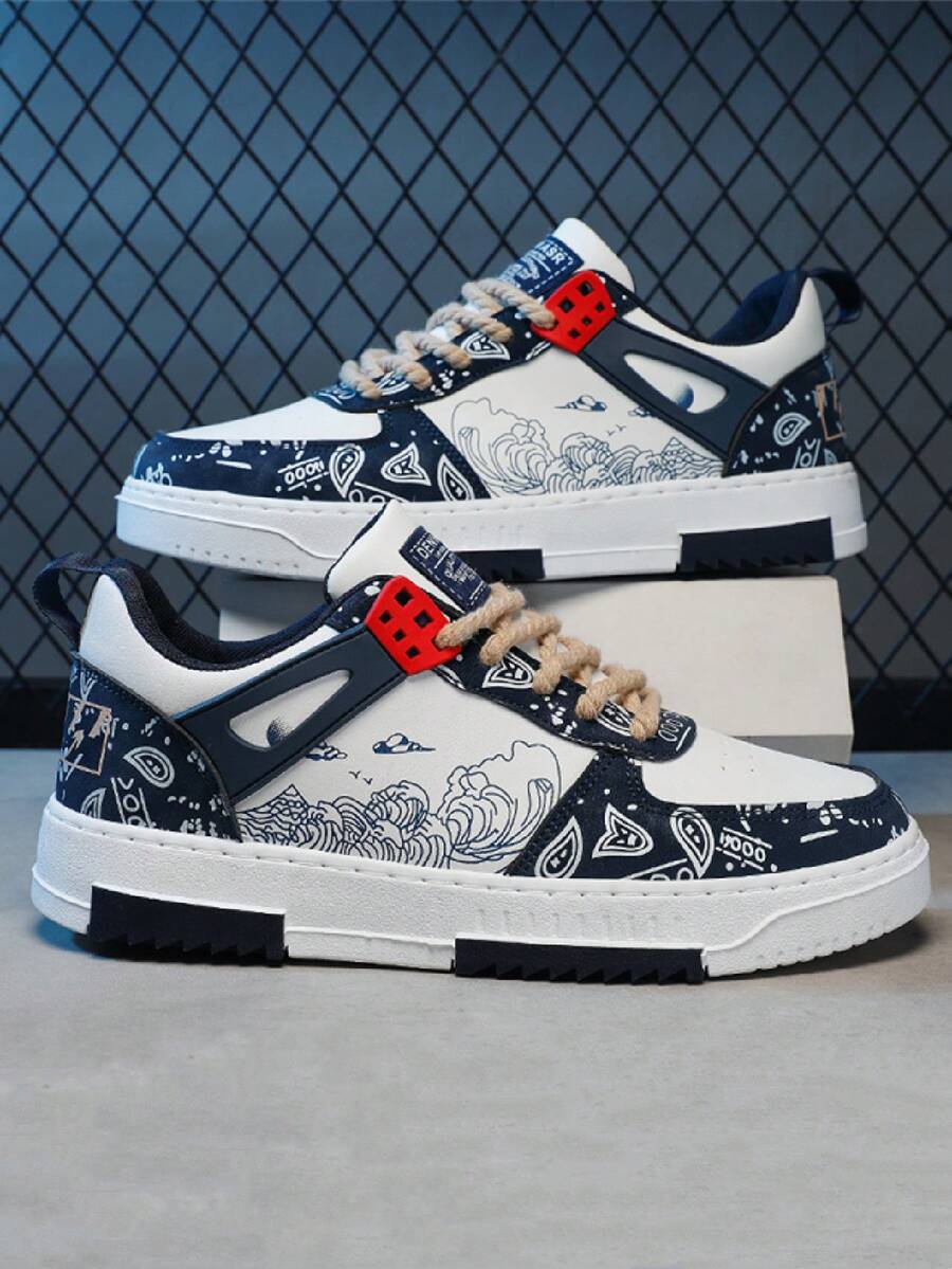 時尚色塊運動鞋，多種顏色，四季皆宜男士獨特個性風格高筒運動鞋，街頭潮流平底步行鞋，短毛絨中底，適用於少年滑板